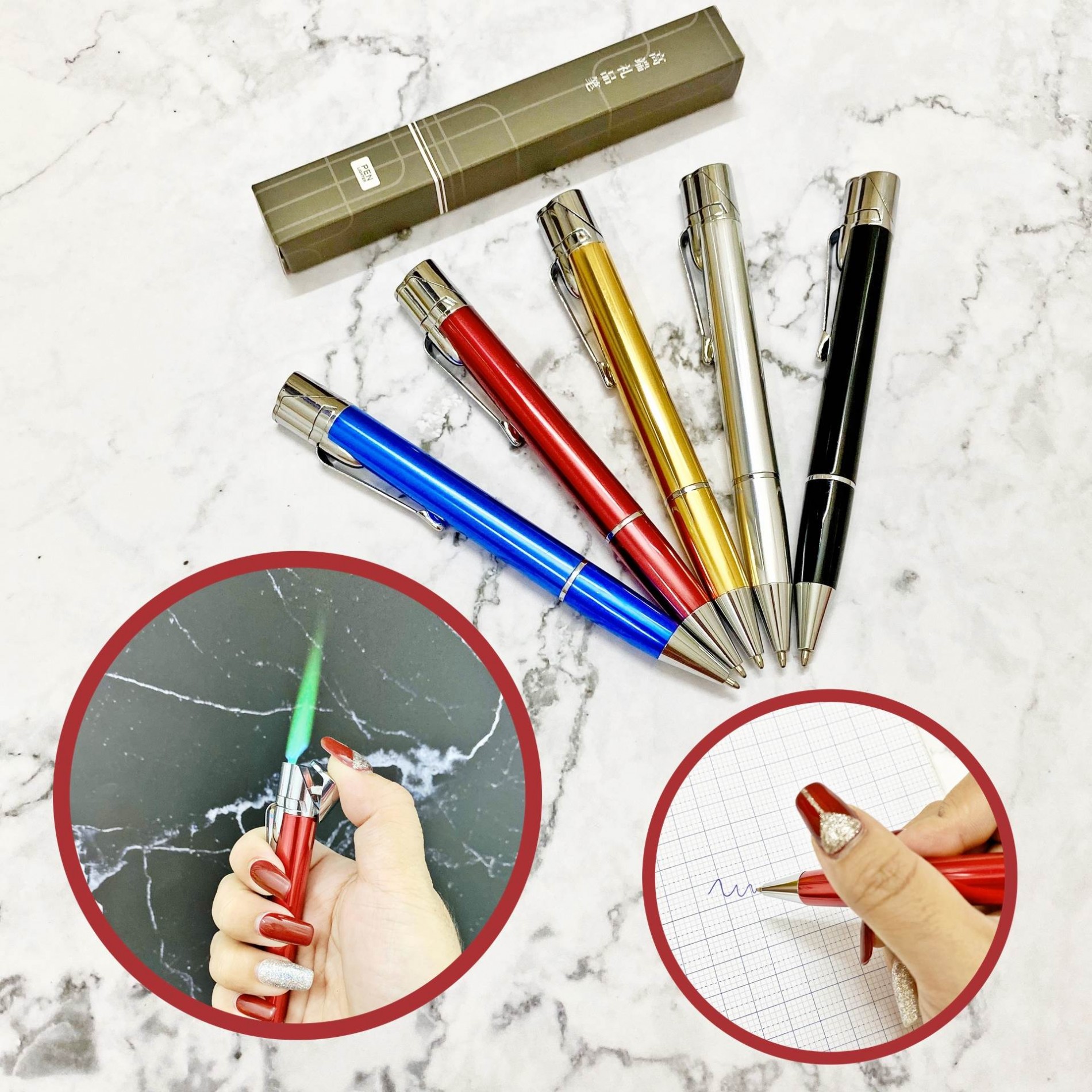 Bật Lửa Khè Hình Cây Viết Kim Loại Có Mực Viết - xài gas