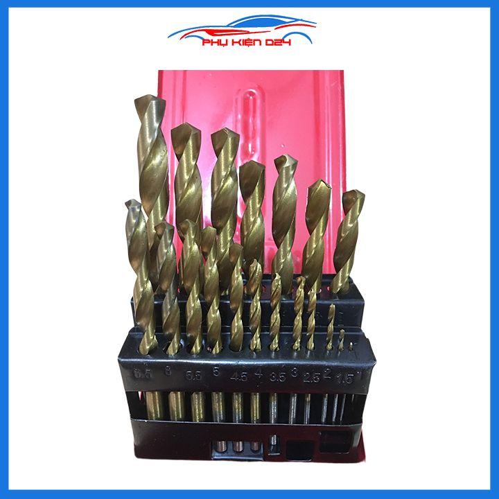 Bộ 19 mũi khoan màu vàng đường kính từ 1mm đến 10mm chuyên dùng khoan sắt thép inox
