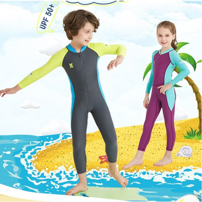 Children's Diving Suit One-Piece Long-Sleeved Wetsuit Upf50+ Spandex Surfing Snorkeling Suit