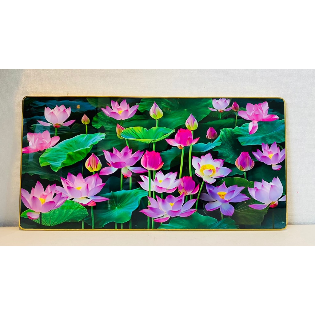 (ẢNH CHỤP THẬT) Tranh treo tường hoa sen hồng trang trí phòng khách,khách sạn kèm đinh treo