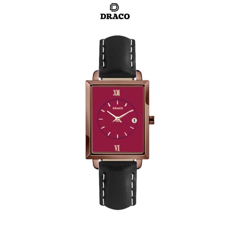 Đồng hồ nữ Draco D23-EL05 "Elegant" nâu kết hợp chất liệu dây da bò màu đen-phụ kiện thời trang nữ nhẹ nhàng tinh tế