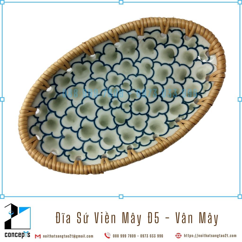 Đĩa Sứ Viền Mây Tre Đan Trang Trí Decor Bàn Ăn Hàng Xuất Khẩu