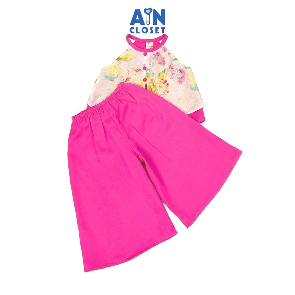 Set bộ quần áo Lửng bé gái họa tiết Sen Lụa Hồng Cổ Yếm - AICDBGOLU8XD - AIN Closet
