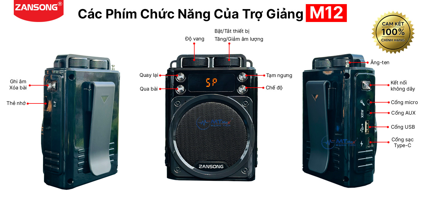 Máy Trợ Giảng Chính Hãng Zansong M12 - Loa Trợ Giảng Không Dây Cao Cấp Set Tần Số Echo Ghi Âm Trực Tiếp Giá Rẻ Nhất 2024 hàng chính hãng