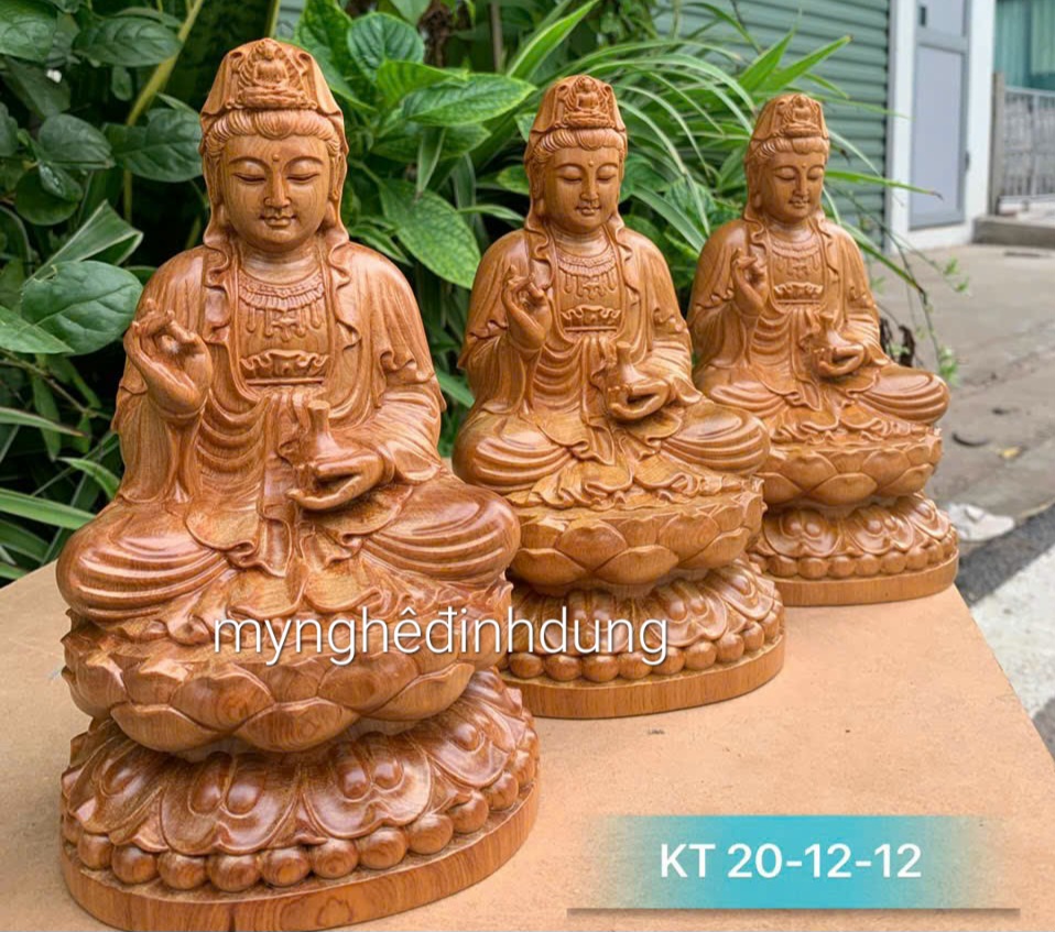 Tượng phật bà quan âm bồ bằng gỗ bách xanh thơm nức kt cao 20×12cm