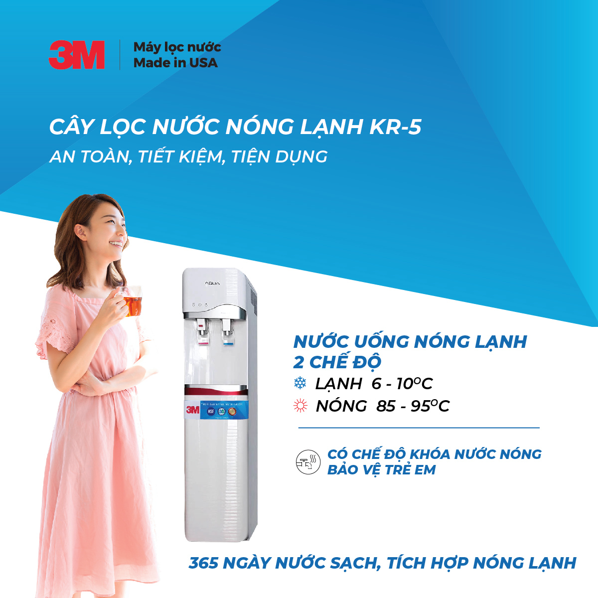 Máy Lọc Nước Nóng Lạnh 2 Vòi 3M KR5-2V - Hàng Chính Hãng