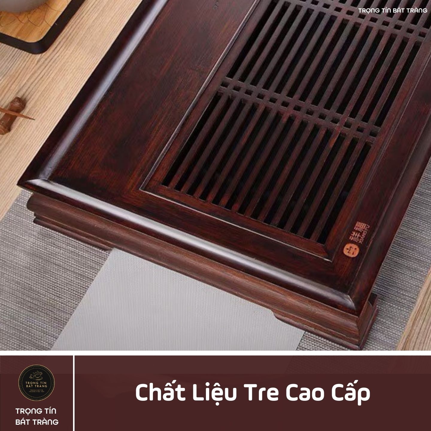 KT 25 Khay Trà Tre Cao Cấp  Chữ Nhật Trung Kích Thước 50*33*6,8