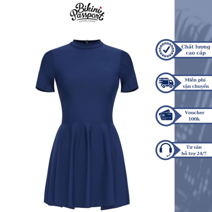 Đồ bơi Nữ kiểu Một mảnh váy tay ngắn- màu Xanh navy - BS298_NV