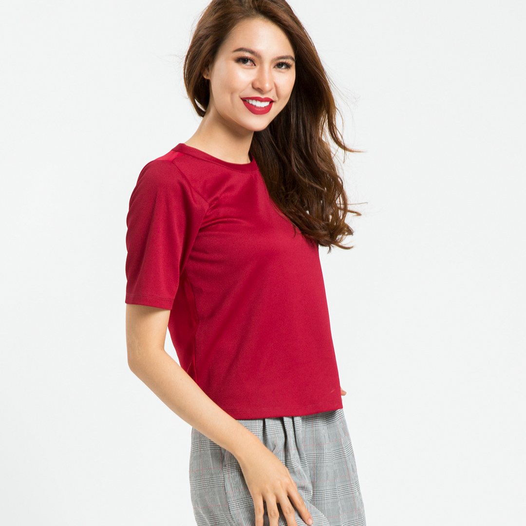 Áo Tshirt Phối Voan Hity TOP071 (Đỏ Auburn)