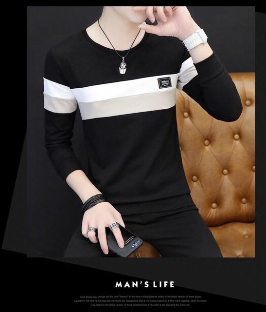 Áo thun tay dài thời trang nam sọc ngang to nổi