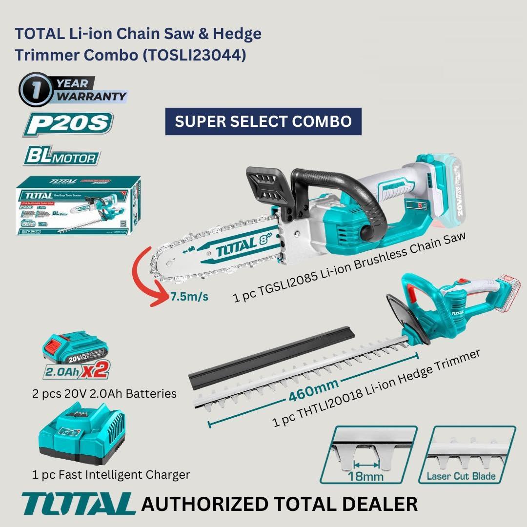 BỘ COMBO MÁY CƯA XÍCH TGSLI20851 & MÁY CẮT HÀNG RÀO THTLI20018 TOTAL TOSLI23044 - HÀNG CHÍNH HÃNG