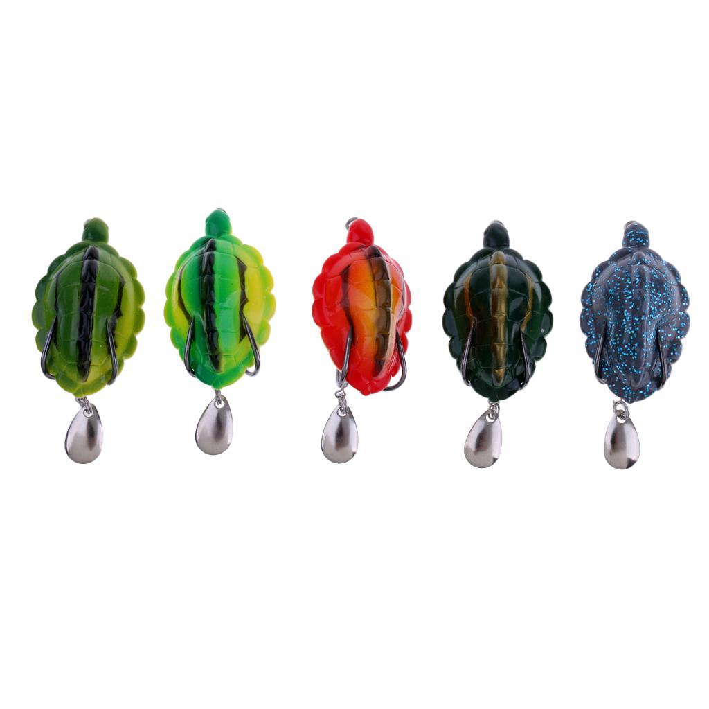 5Pcs Topwater Fishing Lure Hook Baits Crankbait Spinner Tortoise with Spoon