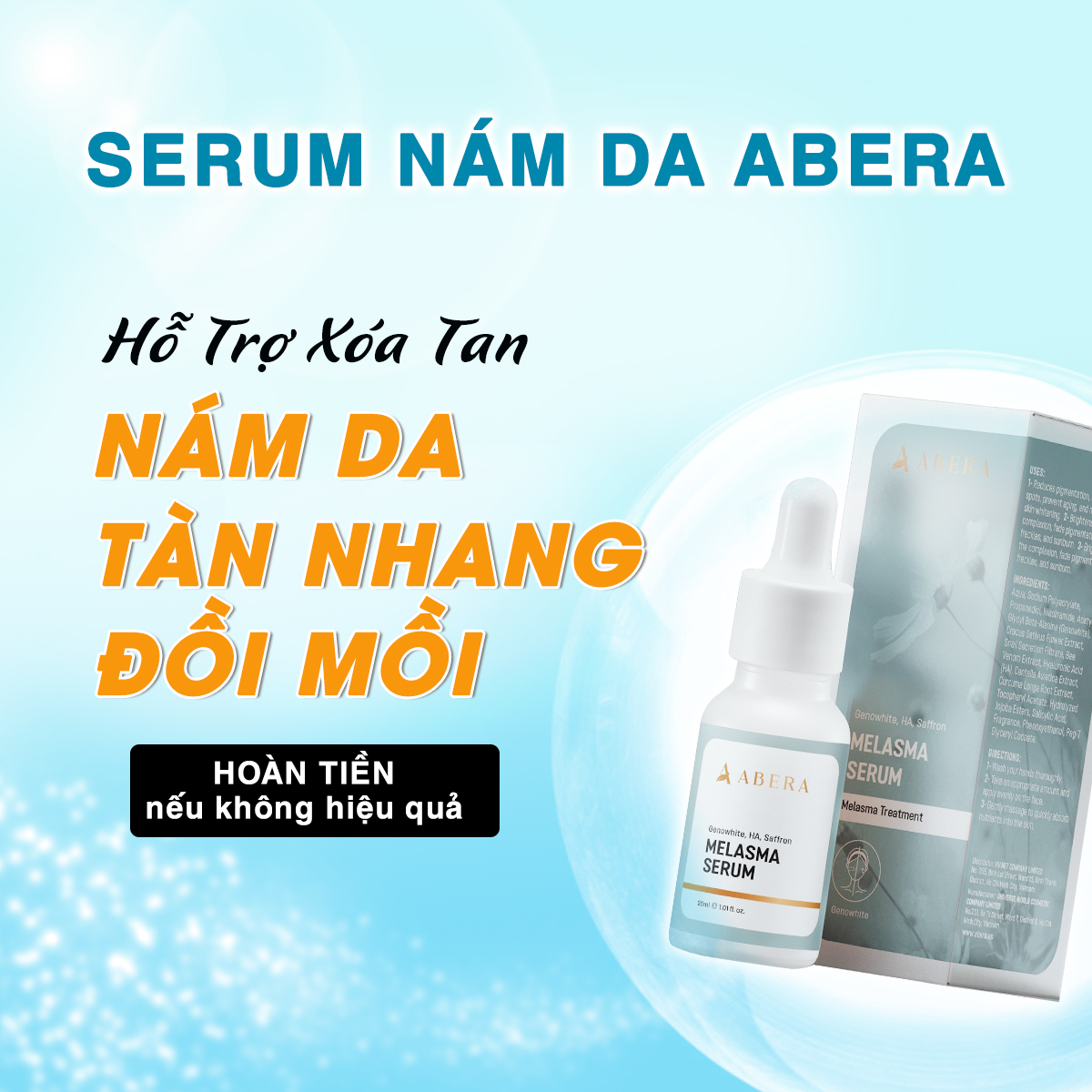 Serum Nám Da Abera - Hỗ Trợ Xoá Nám, Tàn Nhang, Đồi Mồi Lâu Năm