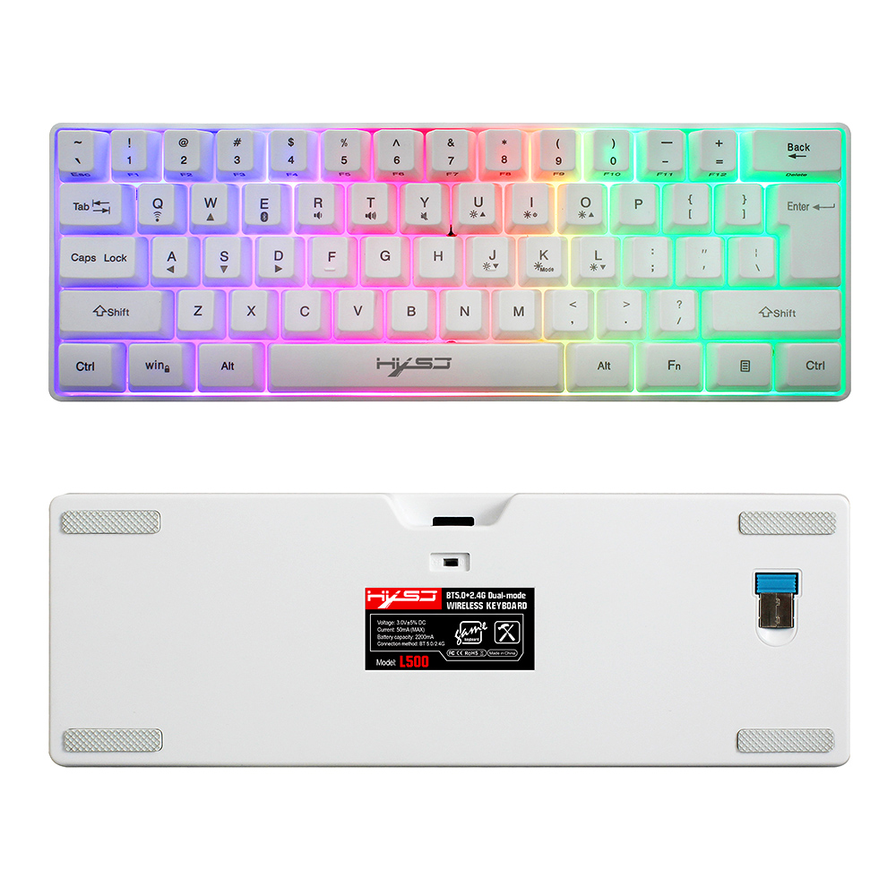 HXSJ L500 61-key Dual-mode Keyboard BT 5.0 Compact Keyboard 2.4G Wireless RGB Backlit Keyboard