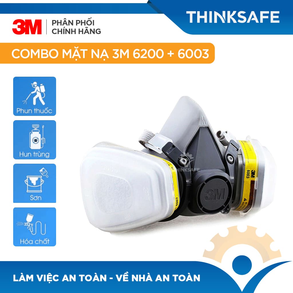 Mặt nạ phòng độc 3M 6200 bộ 7 món sử dụng phin 3M 6003 - mặt nạ phòng dịch, chống bụi, chống độc phun sơn, hàn xì - lọc hơi vô cơ, hữu cơ