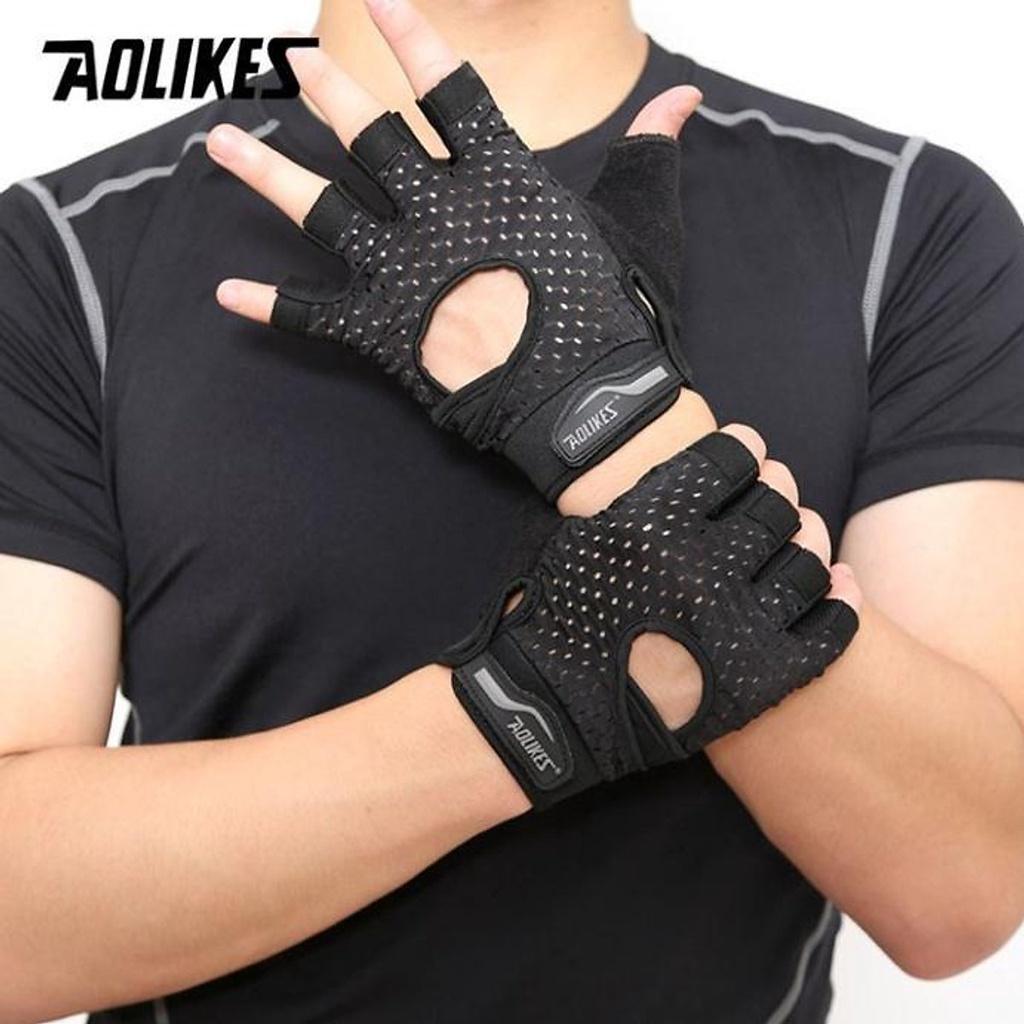 Găng Tay Nửa Ngón Tập Gym, Tập Tạ Tích Hợp Quấn Cổ Tay Aolikes AL113B AL113 113 - Chính Hãng