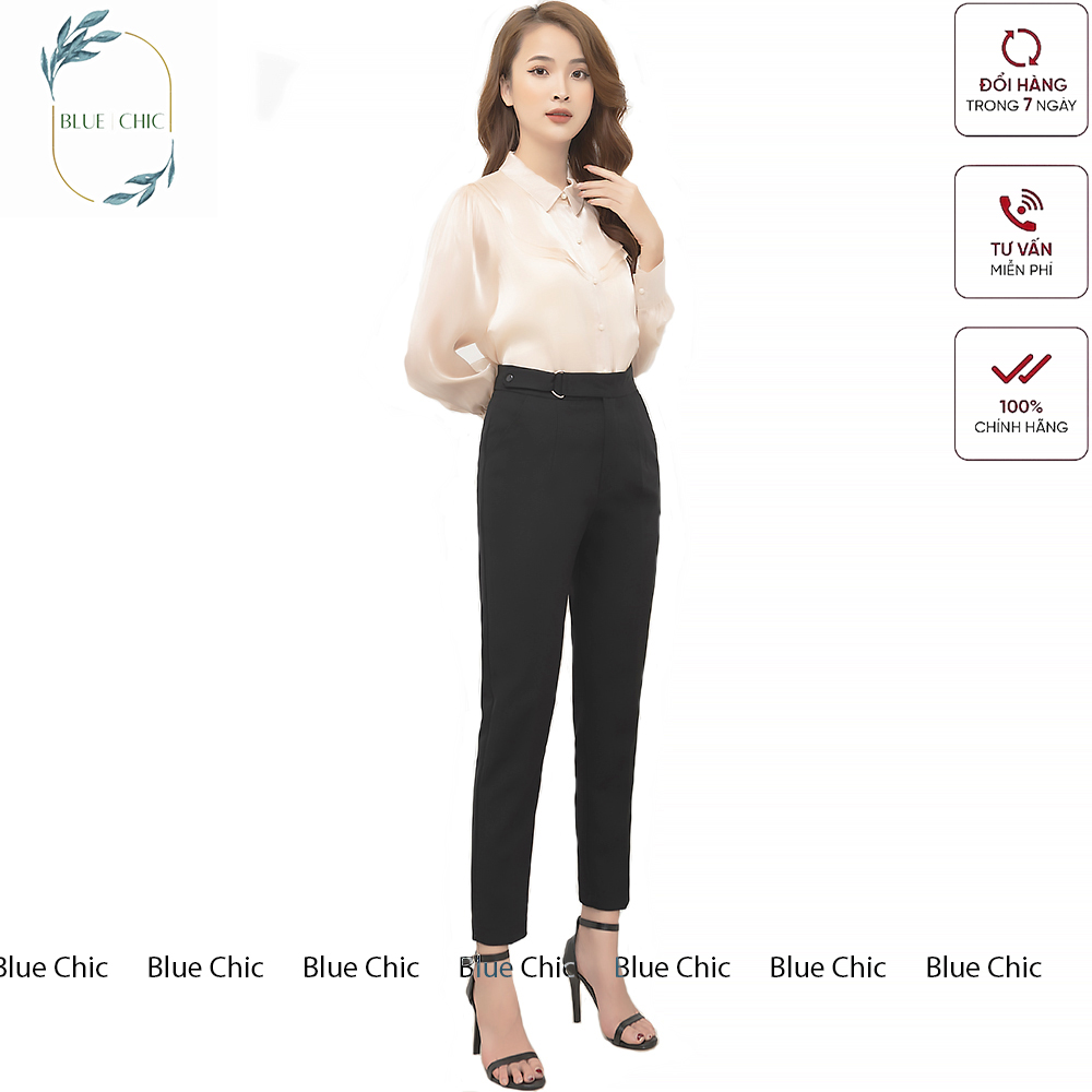 Quần baggy nữ Blue Chic cạp cao khuyên chữ D chất vải Vitex đồ công sở cao cấp form dáng chuẩn