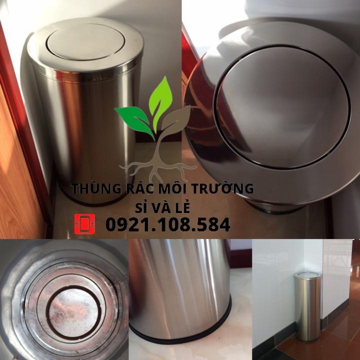 Thùng rác inox hình trụ nắp xoay - màu bạc / đen