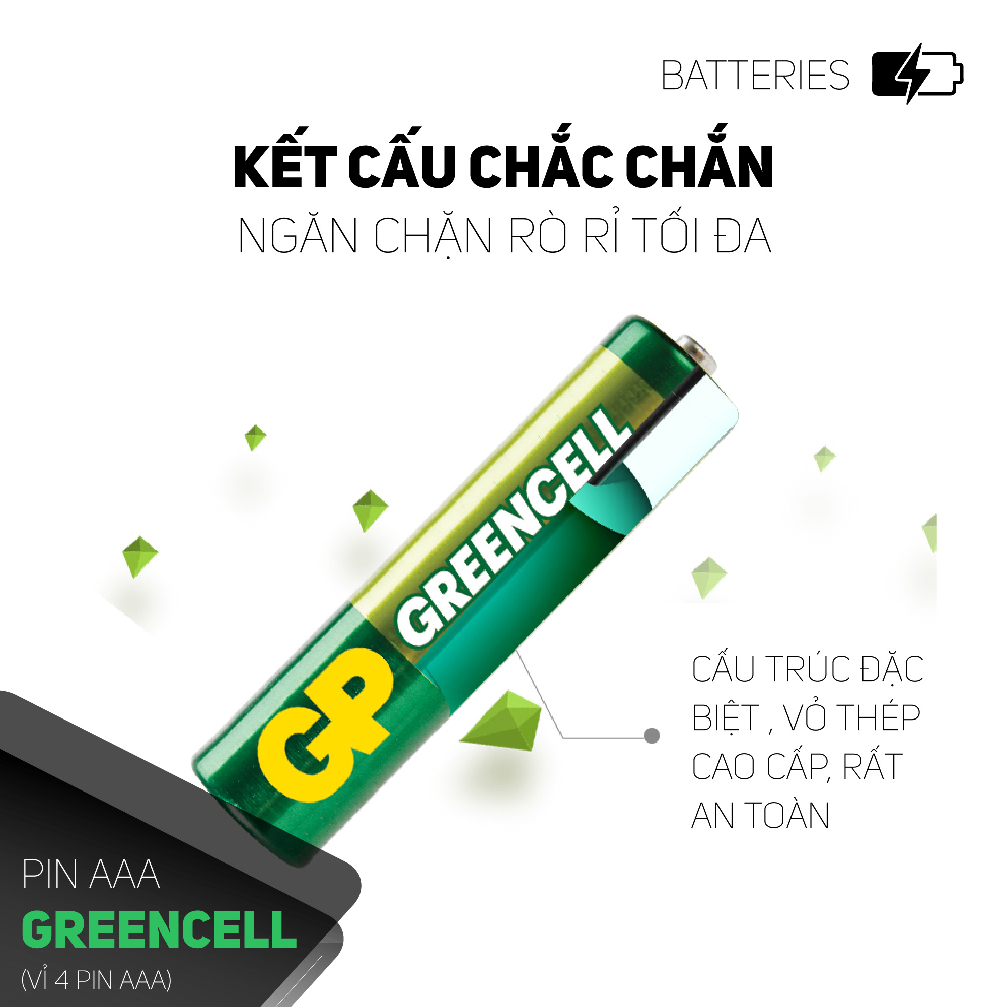 Pin đũa GP Greencell AAA 1.5V (2 viên),Pin AAA GP,Pin chuột máy tính,Pin điều khiển quạt,Pin điều khiển tivi,Pin sử dụng cho các thiết bị nhỏ,Pin đồng hồ treo tường,Pin đồ chơi điện tử trẻ em