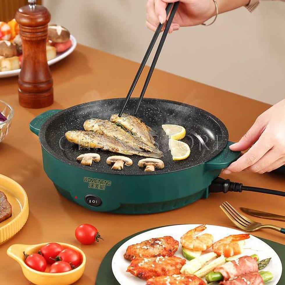 Chảo Nướng Điện Chống Dính Hàn Quốc Size 26CM, Bếp Nướng Điện Mini ĐA NĂNG 2 Nấc Nhiệt Chiên, Xào Sang Trọng