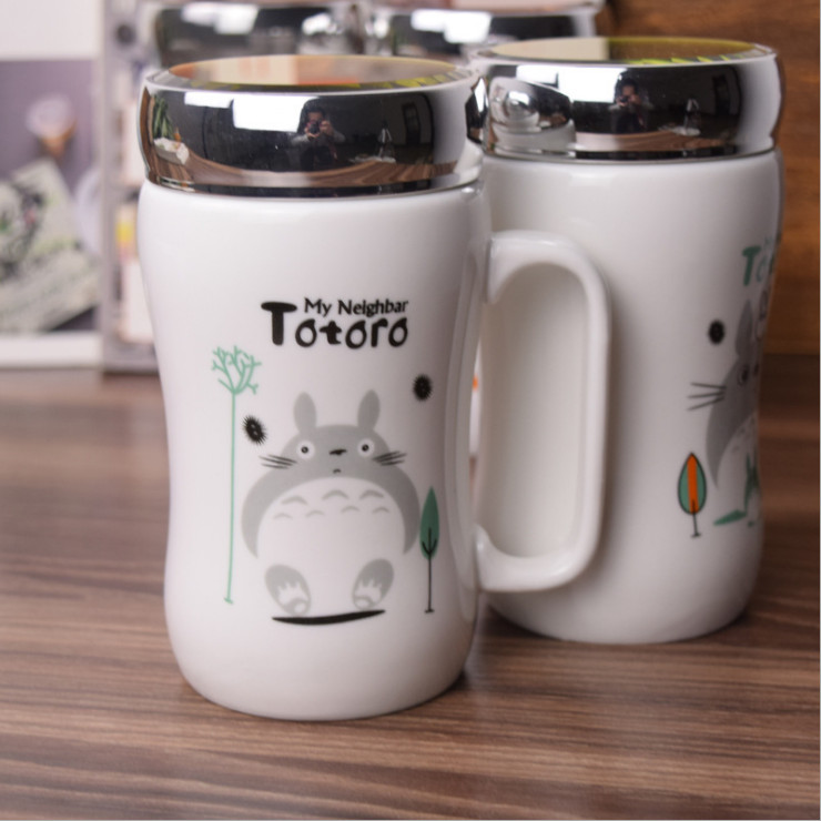Ly sứ giữ nhiệt có nắp gương, cốc in hình totoro dễ thương dung tích 450ml mã CS05 - giao họa tiết ngẫu nhiên
