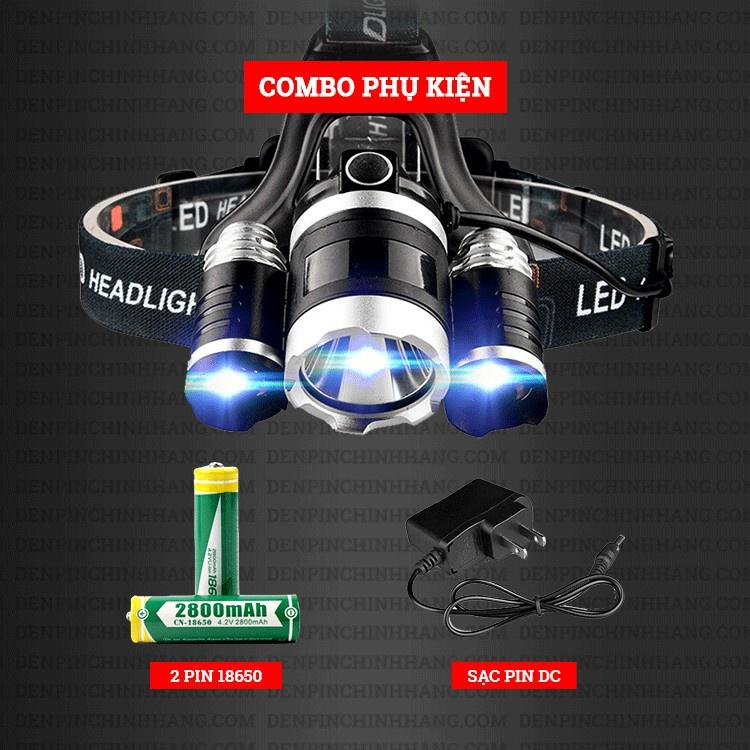 Đèn Pin Đội Đầu 3 Bóng Led Siêu Sáng HIGH POWER HEADLAMP T6, Sạc Pin Siêu Tiện Dụng