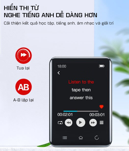 Máy Nghe Nhạc MP3 Ruizu D-66 Bộ Nhớ 16GB Màn Hình Cảm Ứng 2.8 inch Bluetooth 5.0 - Hàng Chính Hãng