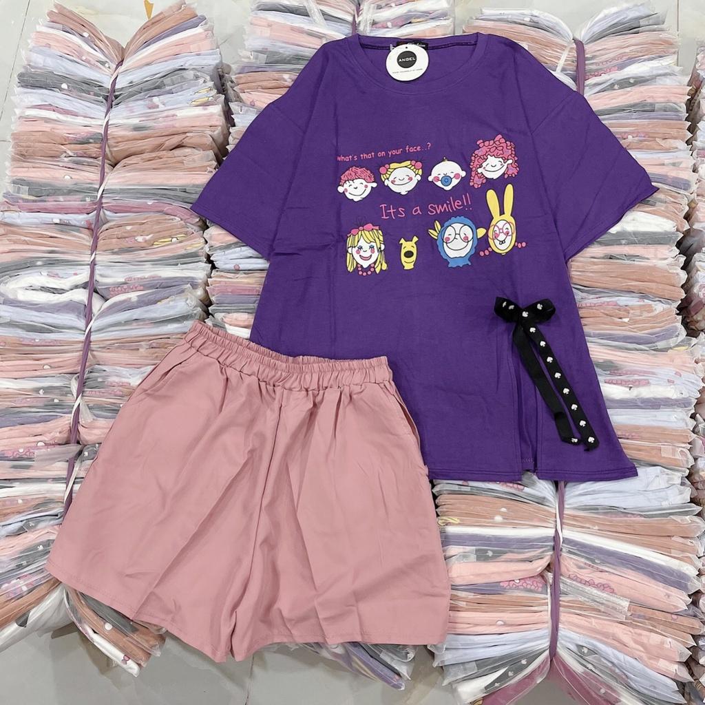Bộ thun cotton quần đùi - Freesize: Dưới 58kg
