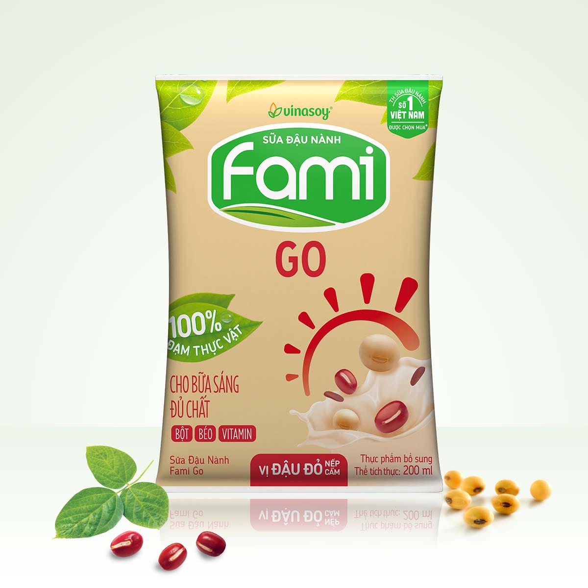 Hình ảnh Thùng Sữa đậu nành FamiGo đậu đỏ nếp cẩm (200ml x 40 Bịch)