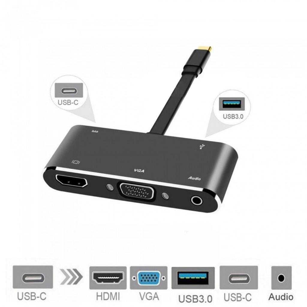 5 In 1 Type-C To HDMI 4K Adapter VGA Cable Audio USB 3.0 PD Converter HUB