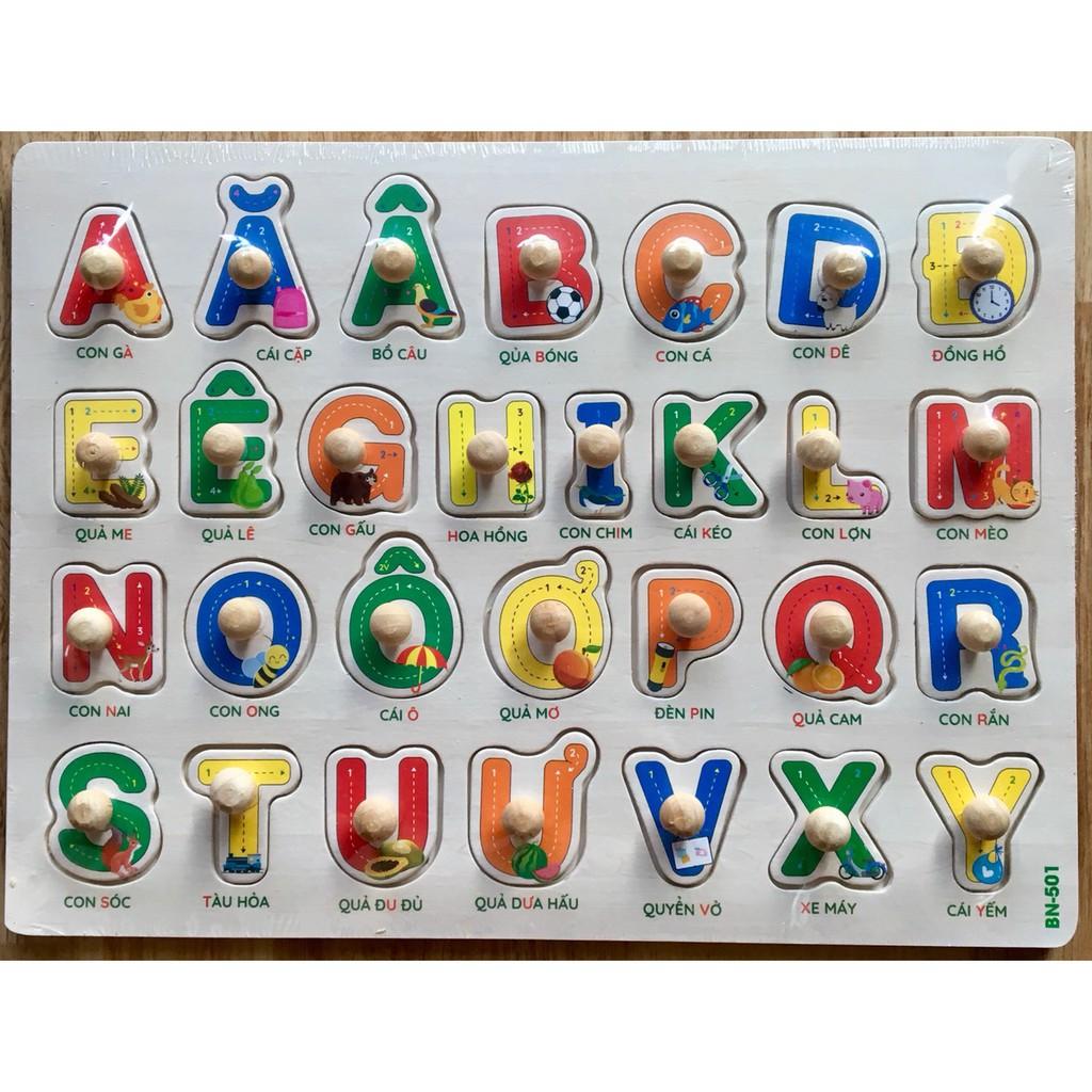 Bảng chữ cái Tiếng Việt gỗ có núm cầm 20x30 cm cho bé