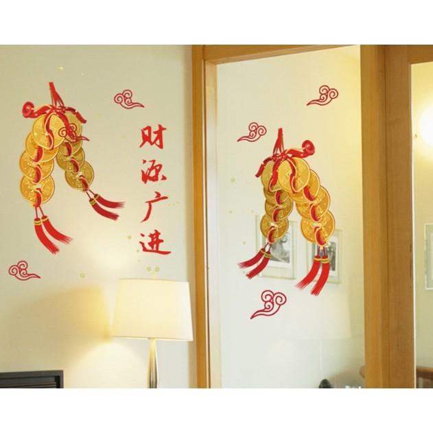 Decal trrang trí Tết - Dây Đồng Xu Vàng