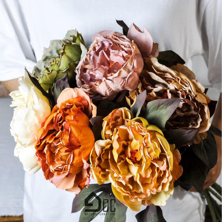 Cành hoa mẫu đơn lụa,hoa giả trang trí,phù hợp cắm bình thủy tinh,bình gốm, chụp ảnh size bông 12-14cm