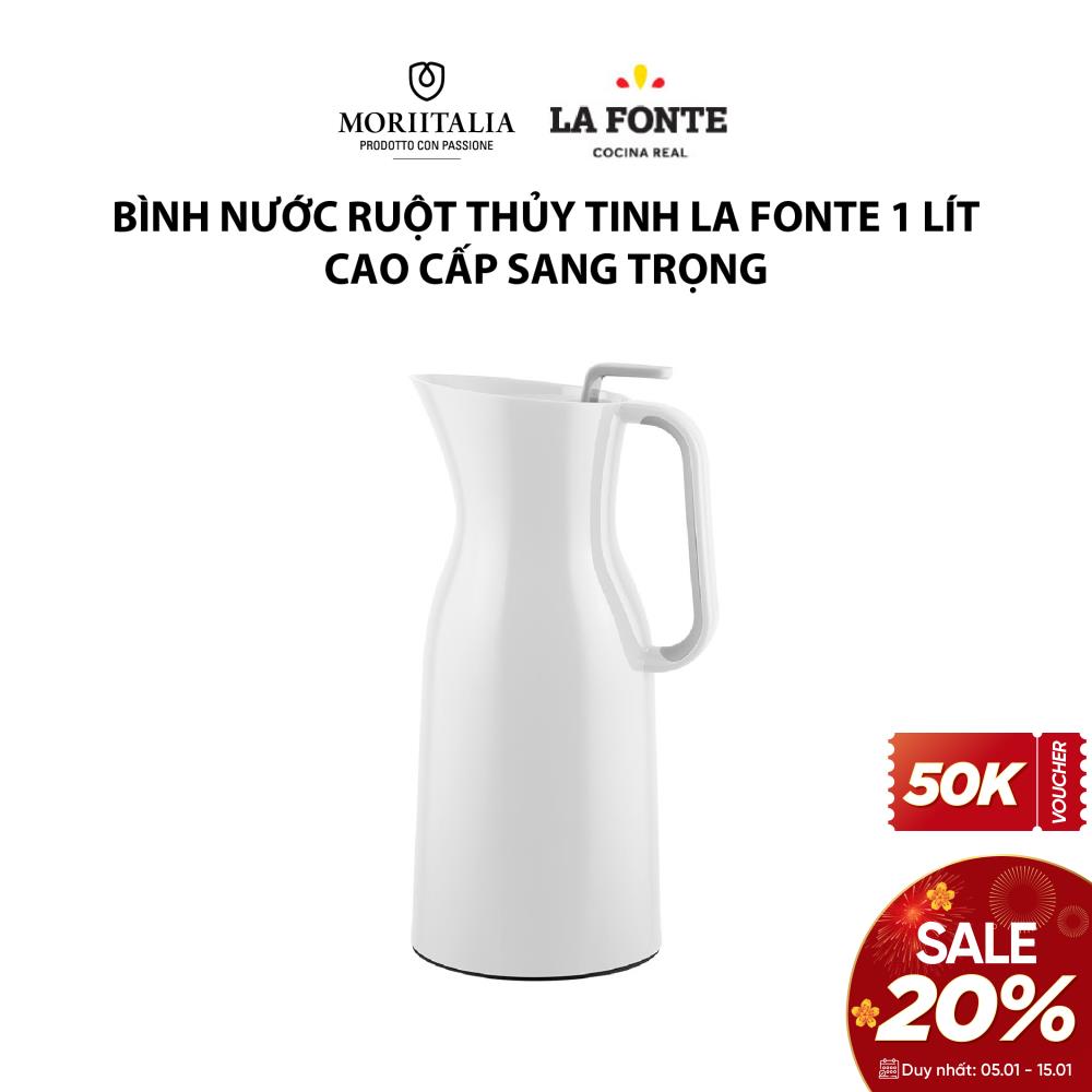 Bình nước ruột thủy tinh La Fonte màu trắng 1000ml cao cấp sang trọng 006767W