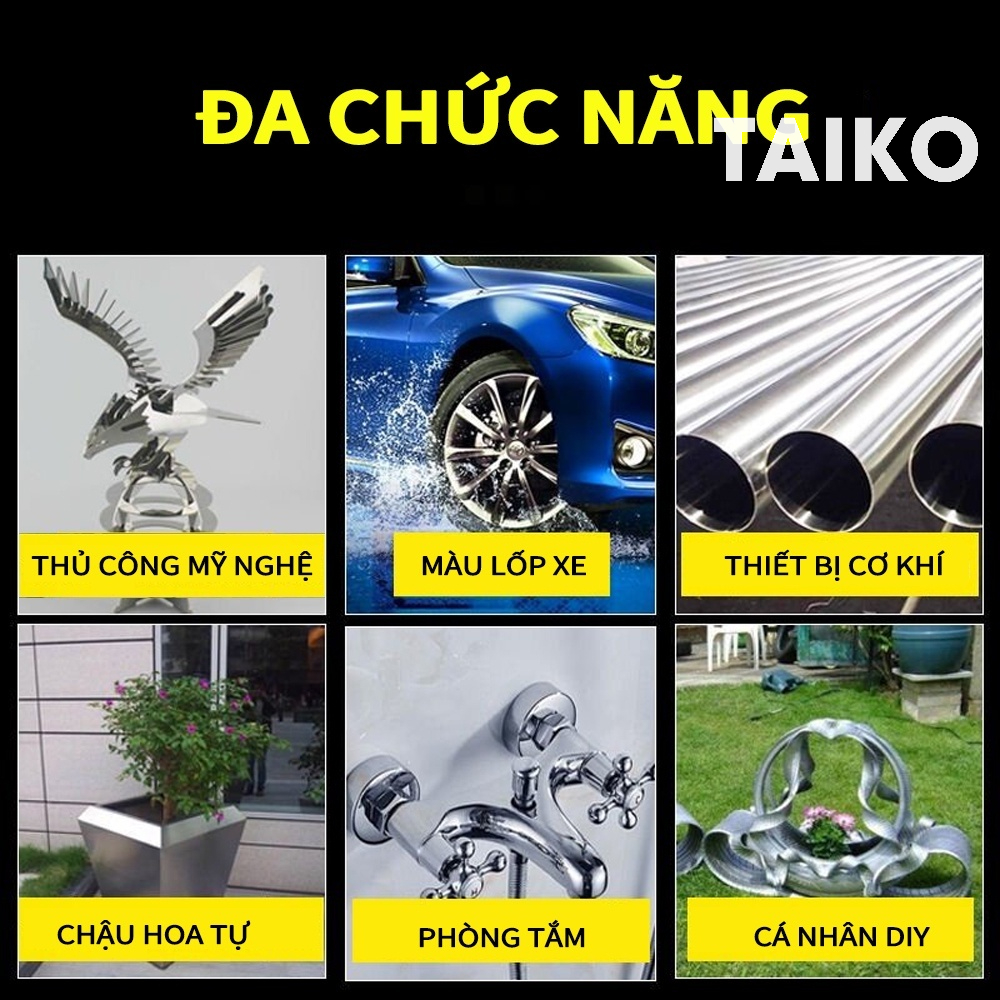 Sơn Bạc Mạ Crom Sơn Xịt Mạ TAIKOMI Sáng Bóng 350ml Chai Sơn Mạ Siêu Bóng Làm Mới Ô tô Xe Máy, Vật Dụng Trang Trí
