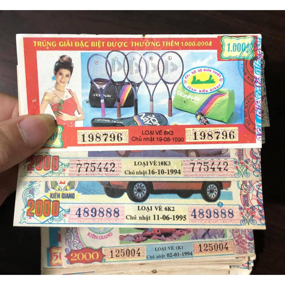 Combo 3 tờ vé số tỉnh Kiên Giang 1990, 1994, 1995 sưu tầm