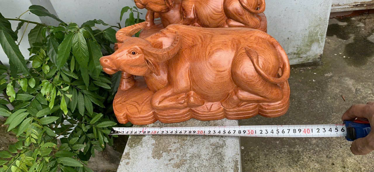 Tượng con trâu phong thủy gỗ hương đá kt 40cm
