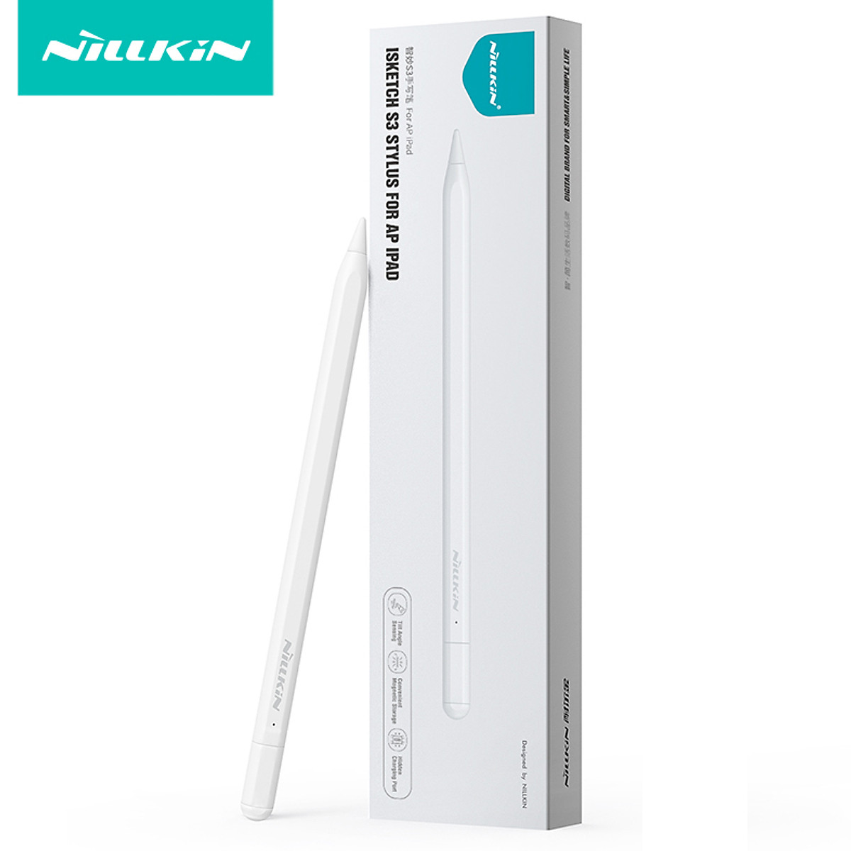 Bút cảm ứng Nillkin iSketch S3 cho iPad có độ nhạy nghiêng, Bút cảm ứng iPad cho iPad 10/9/8/7/6, iPad Pro 11, iPad Pro 12.9, iPad Mini 6/5 và iPad Air 6/5/4/3, Hợp kim nhôm , Đính kèm nam châm - Hàng Chính Hãng