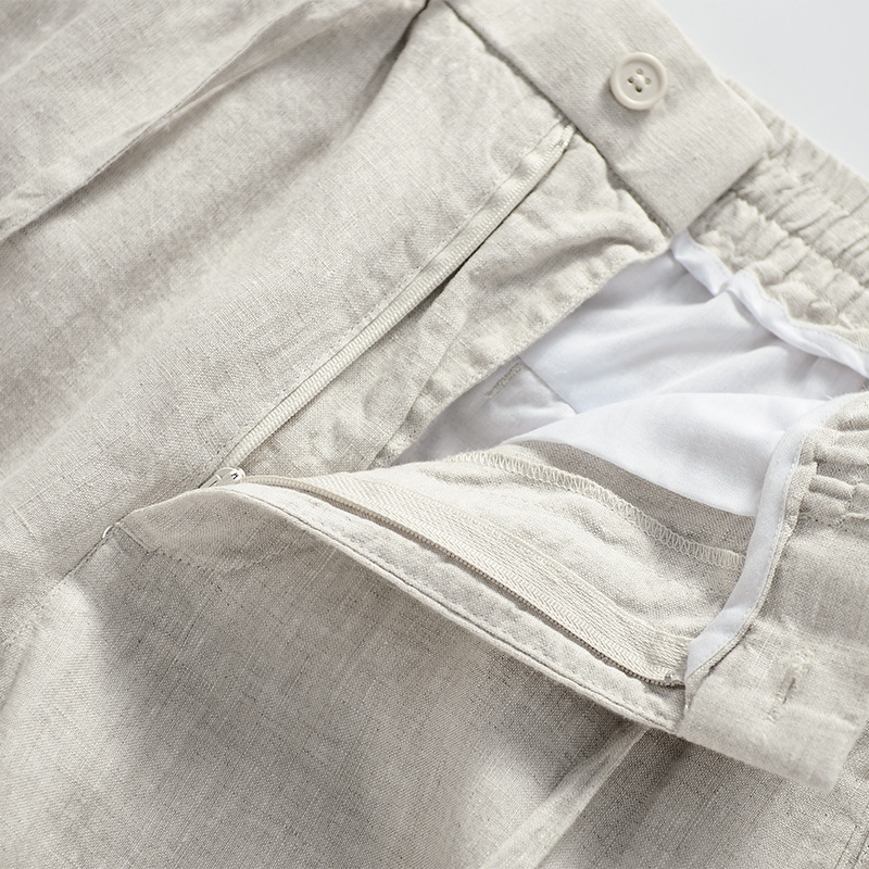 Quần linen nam ống suông, quần dài ống rộng cạp chun có dây rút và khuy trước, phong cách tối giản, vintage Qd11