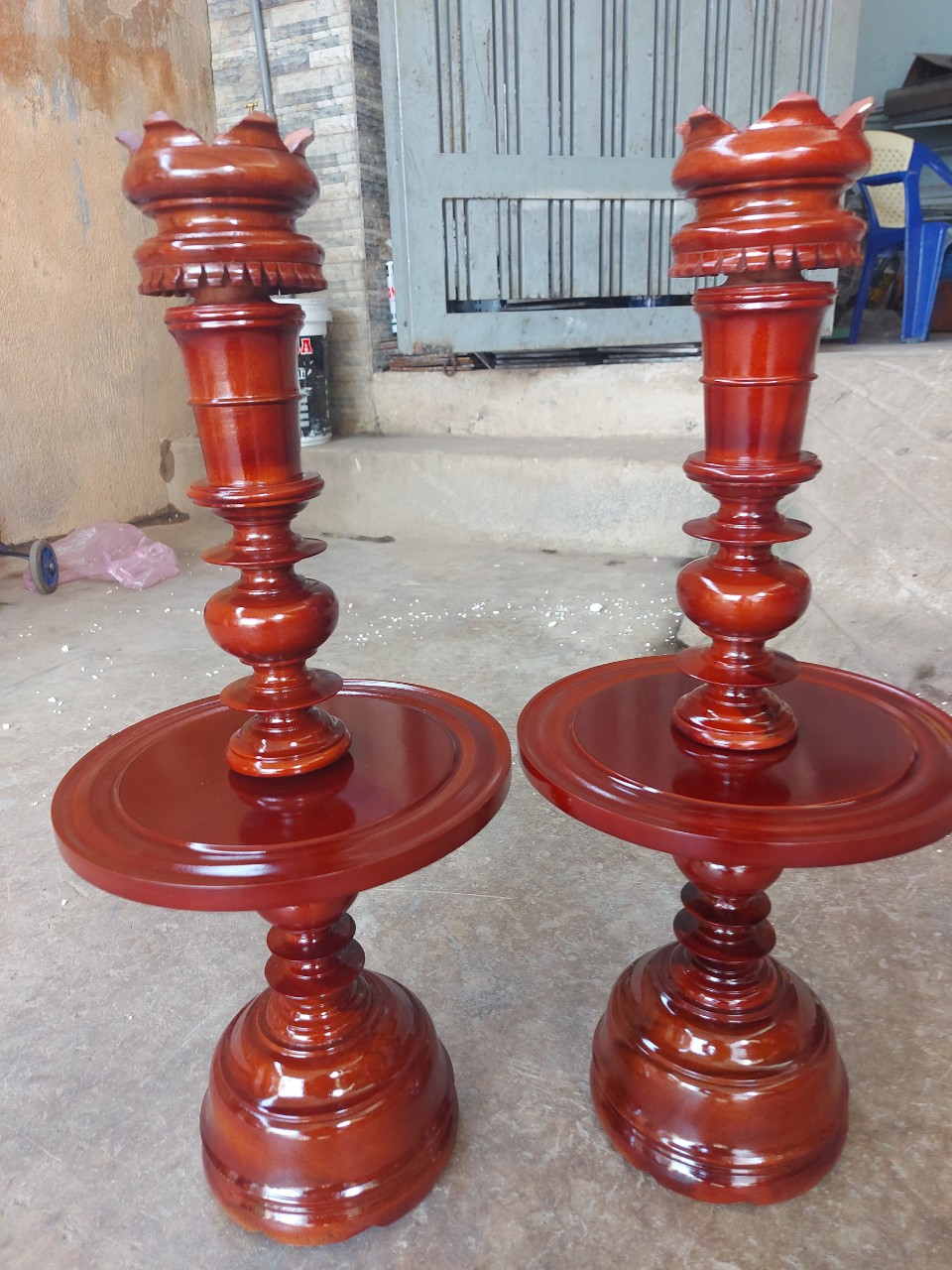 Cặp chân đèn gỗ - Chân Đèn Thờ , gỗ tràm bông vàng Cao 50cm