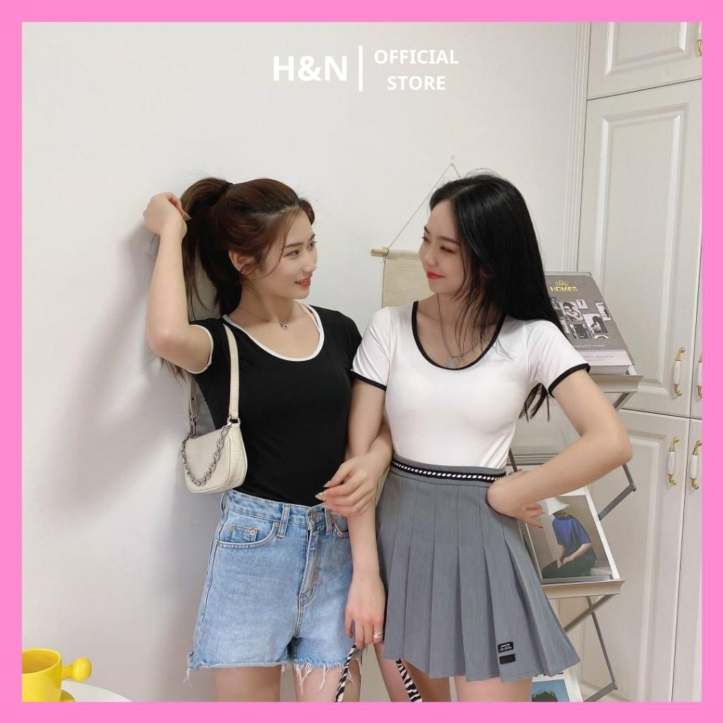 Áo thun nữ cộc tay, áo thun cổ tròn nhiều màu xinh xắn - H&N Store