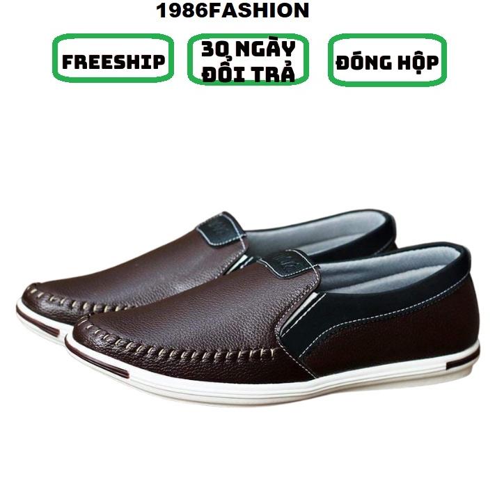 Giày lười nam da mềm 2 màu nâu và đen