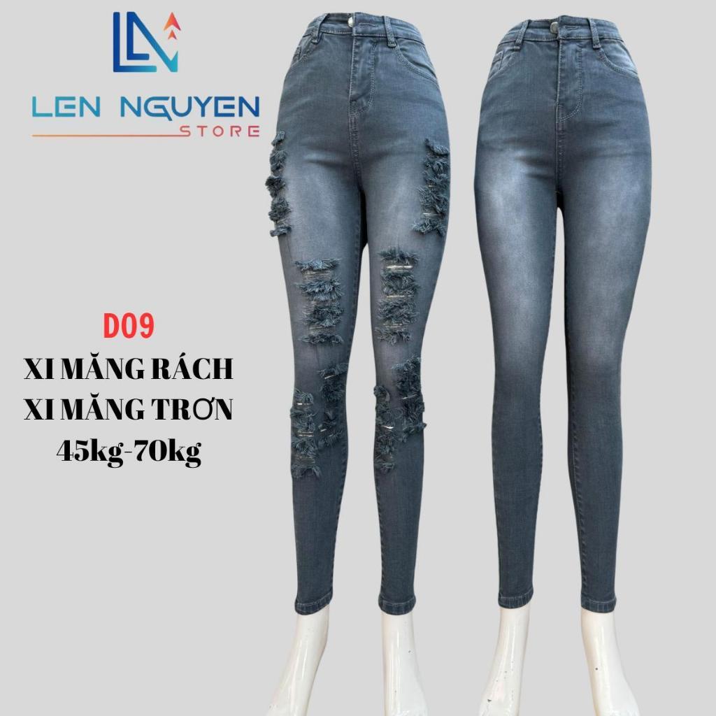 D09_Quần jean nữ, dài, lưng cao, quần bò nữ dáng ôm, quần rin nữ có big size, cho 42kg đến 75kg,LEN NGUYEN STORE - Rách Xi Măng