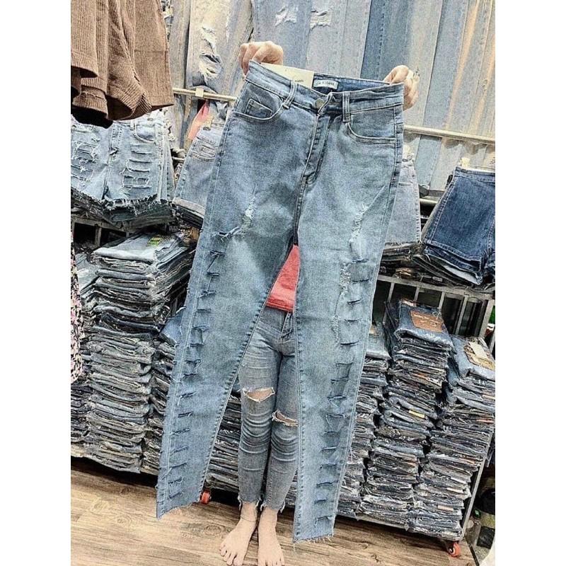 quần jeas ôm body nữ rách cao