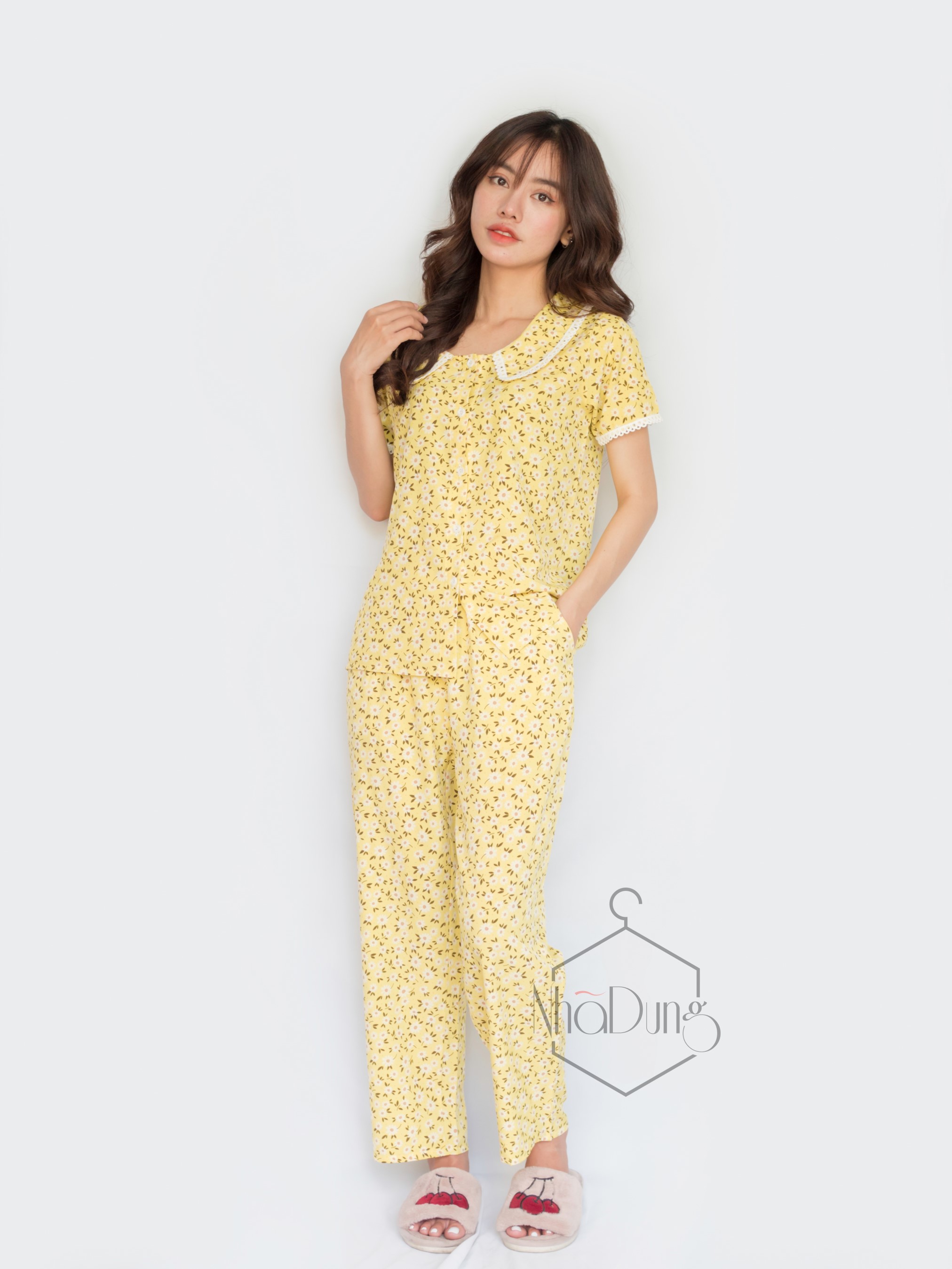 Đồ mặc nhà đồ bộ dài nữ lụa in họa tiết hoa có túi siêu dễ thương siêu mát dưới 70kg