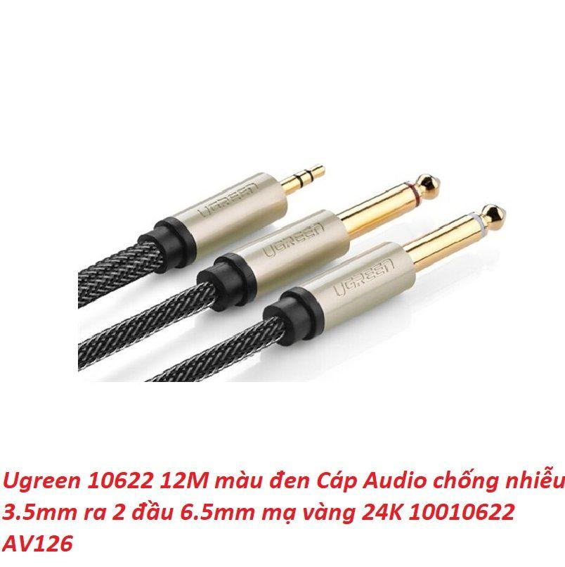 Ugreen UG10622AV126TK 12M màu đen Cáp Audio chống nhiễu 3.5mm ra 2 đầu 6.5mm mạ vàng 24K - HÀNG CHÍNH HÃNG