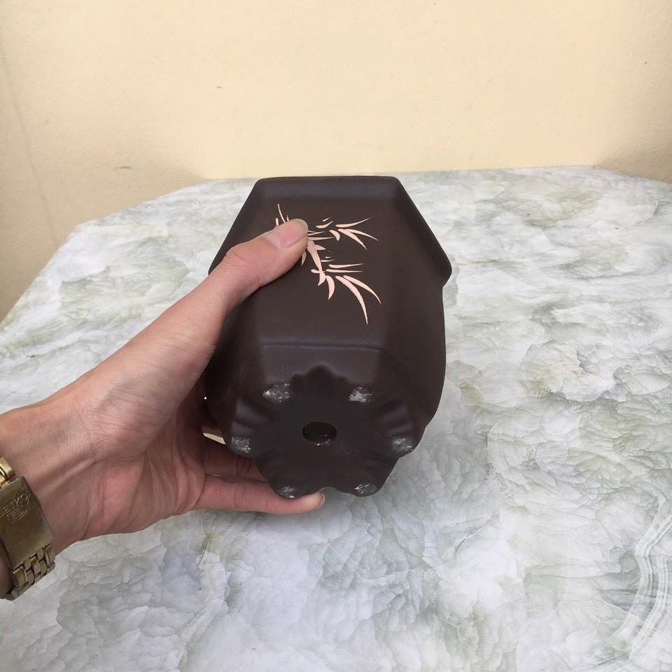 Chậu bonsai Lục cao đất nung màu đen gốm Bát tràng 1 size BM-129