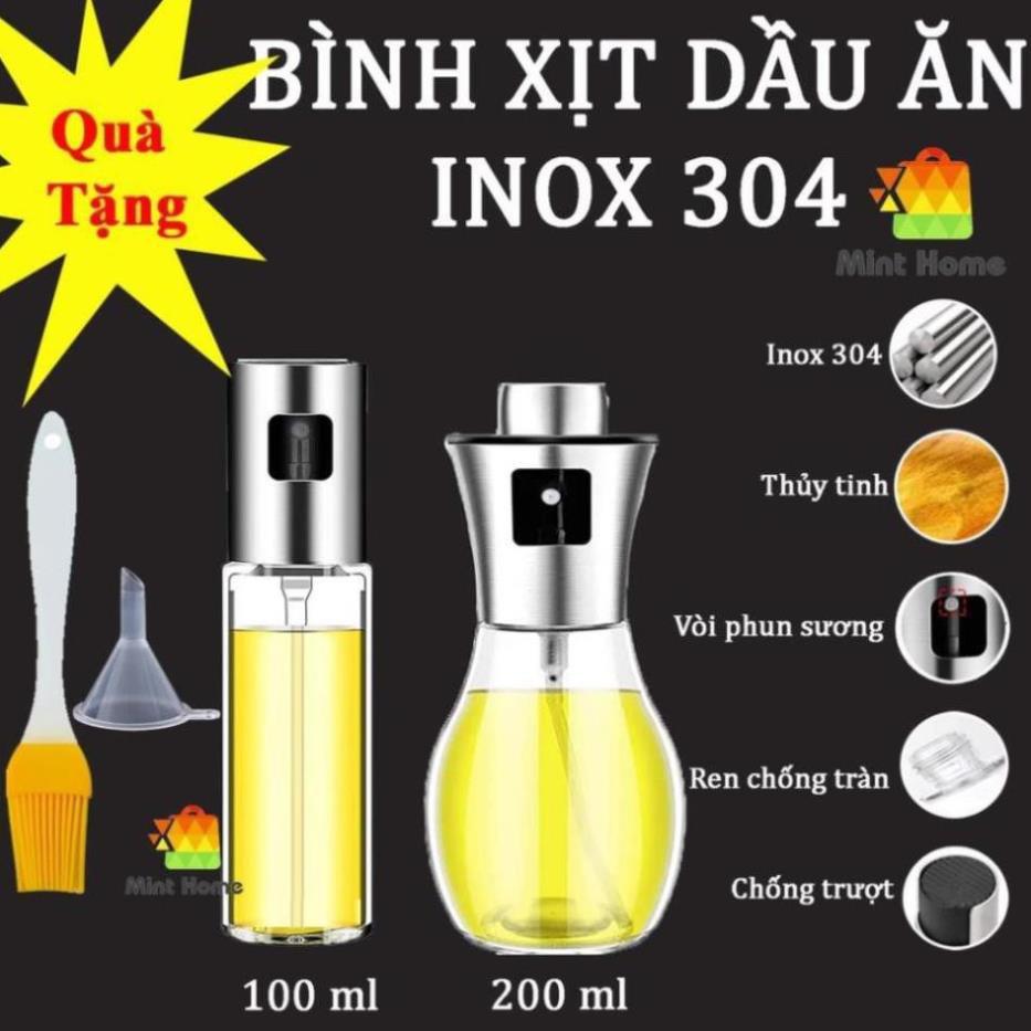 Bình xịt dầu ăn kiêng, olive, nước, đựng dấm táo, gia vị phun sương chai thủy tinh nắp inox phụ kiện nồi chiên không dầu