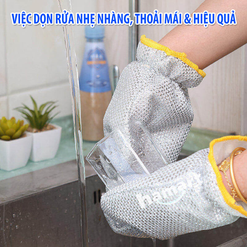 Bao Tay Lưới Thép Cọ Xoong Nồi Chảo Găng Bạc Rửa Chén Bát Mút Mềm Tạo Bọt Chà Vệ Sinh Bếp Đa Năng