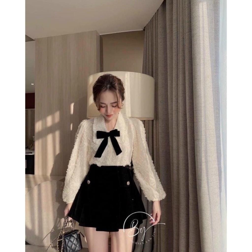 Áo Sơ Mi Tơ Bèo Nơ Ngực Chuẩn From Hotgirl